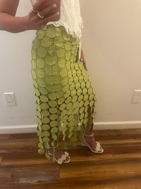 NWT Lime-Green Circular Laser Cut Hollow Midi Skirt A-Line  Casual Size S , XL